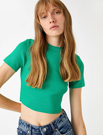 Crop Triko Kazak Kısa Kollu