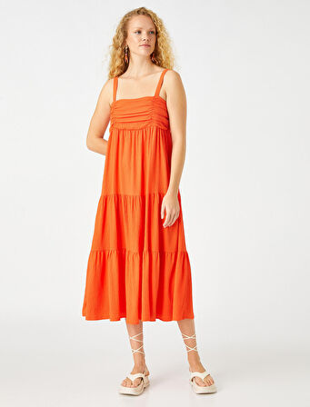 Askılı Midi Boy Elbise Drape Detaylı