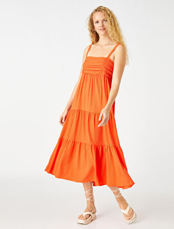 Askılı Midi Boy Elbise Drape Detaylı