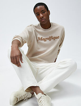 Yazı Baskılı Sweatshirt Bisiklet Yaka