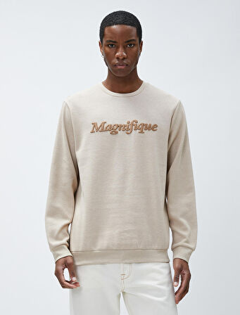 Yazı Baskılı Sweatshirt Bisiklet Yaka