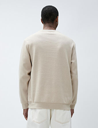 Yazı Baskılı Sweatshirt Bisiklet Yaka