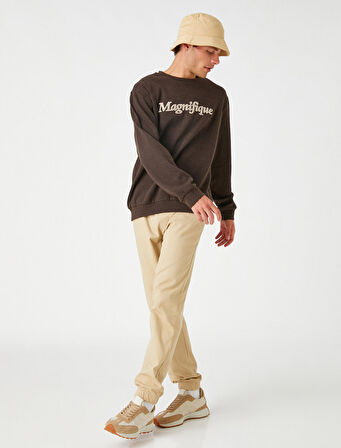 Yazı Baskılı Sweatshirt Bisiklet Yaka