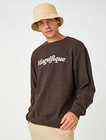 Yazı Baskılı Sweatshirt Bisiklet Yaka