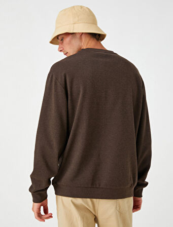 Yazı Baskılı Sweatshirt Bisiklet Yaka