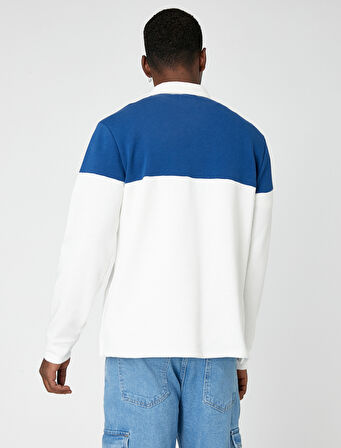 Polo Yaka Sweatshirt Kolej Baskılı Düğmeli