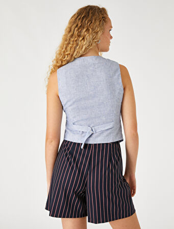 Keten Karışımlı Cepken Yelek