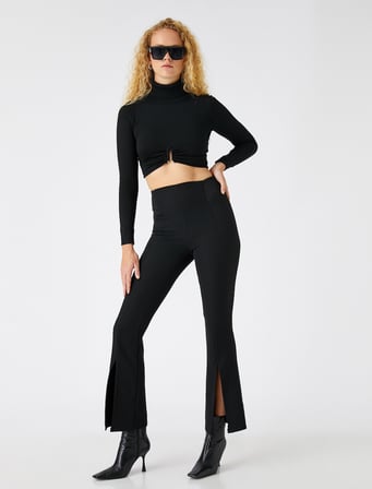 Crop İspanyol Paça Pantolon Yırtmaç detaylı