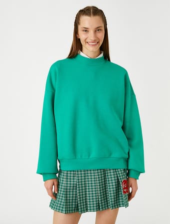 Oversize Basic Sweatshirt Bisiklet Yaka İçi Polarlı