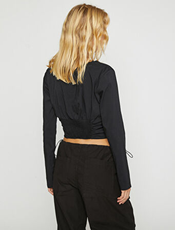 Crop Bluz V Yaka Büzgülü