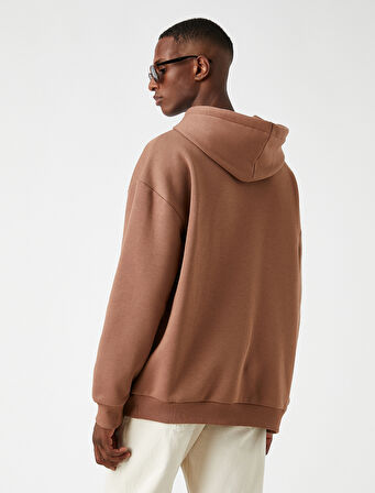 Kolej Baskılı Kapşonlu Sweatshirt Şardonlu