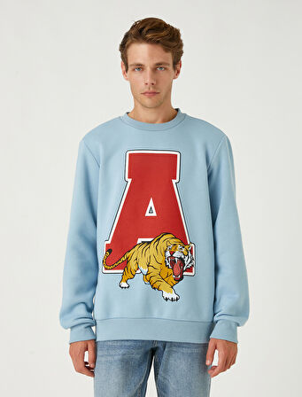 Bisiklet Yaka Sweatshirt Baskılı Şardonlu