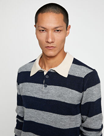 Basic Triko Kazak Polo Yaka Düğme Detaylı