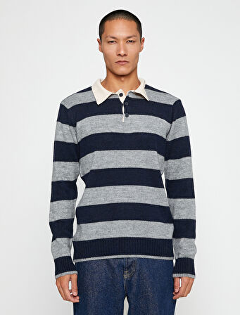 Basic Triko Kazak Polo Yaka Düğme Detaylı