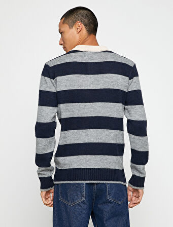 Basic Triko Kazak Polo Yaka Düğme Detaylı