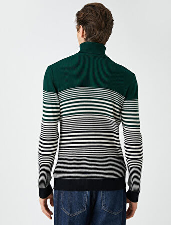 Basic Triko Kazak Balıkçı Yaka Renk Bloklu Dar Kesim