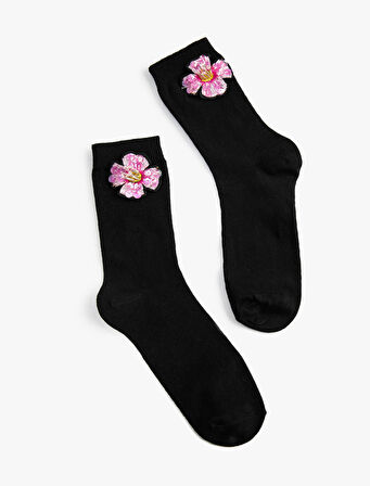 Basic Çiçekli Soket Çorap İşleme Detaylı