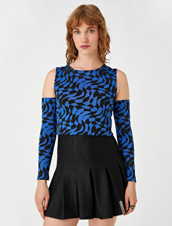 Uzun Kollu Tişört Crop Pencere Detaylı