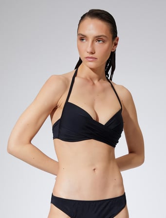 Push Up Bikini Üstü Boyundan Bağlamalı Drapeli
