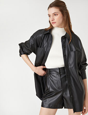 Suni Deri Gömlek Ceket Cepli Düğmeli