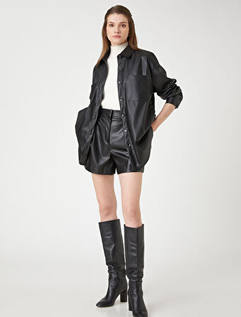 Suni Deri Gömlek Ceket Cepli Düğmeli