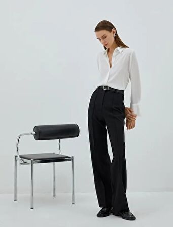 Kadın Giyim Gizli Düğmeli Gömlek Uzun Kollu 3SAK60027UW Kırık Beyaz