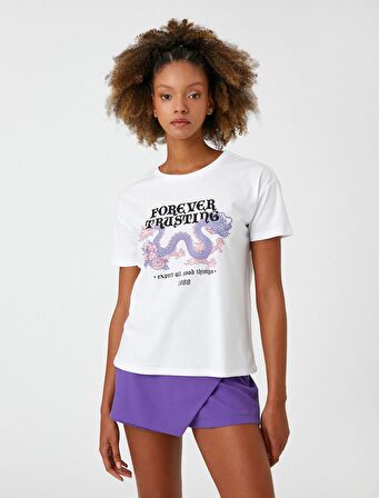 3SAL10023IK Koton Kadın T-shirt EKRU