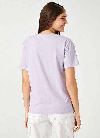 Koton Bisiklet Yaka Desenli Lila Kadın T-Shirt 3SAL10066IK