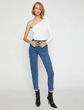 Kadın Giyim Yüksek Bel Kot Pantolon Yüksek Bel Hafif Dar Paça - Mom Slim Jean 3SAL40030MD KOYU İNDİGO