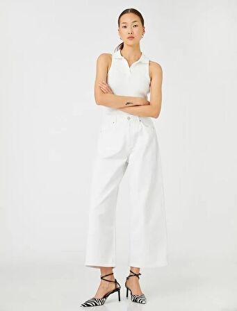 Kadın Giyim Yüksek Bel Kot Pantolon Bilek Boy Geniş Paça - Victoria Crop Jean 3SAL40059MD Kırık Beyaz