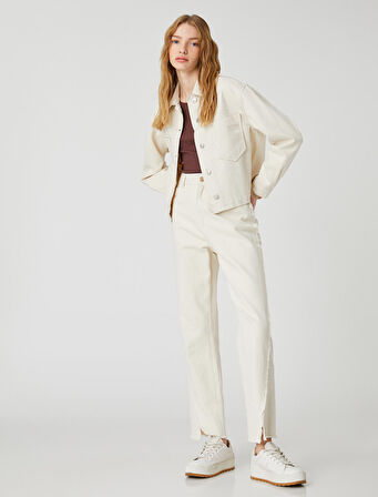 Crop Kot Ceket Cep Detaylı Gömlek Yaka Uzun Kollu