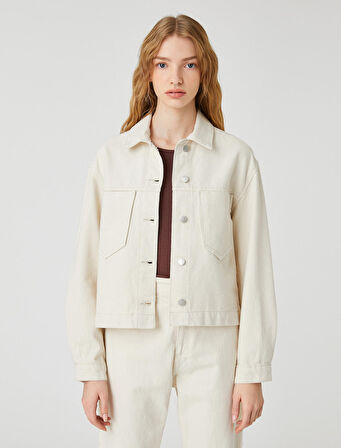 Crop Kot Ceket Cep Detaylı Gömlek Yaka Uzun Kollu