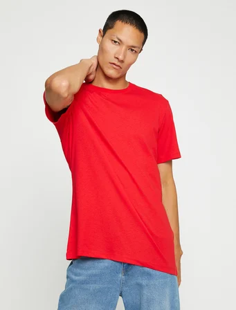Basic Tişört Slim Fit Bisiklet Yaka Kısa Kollu Pamuklu
