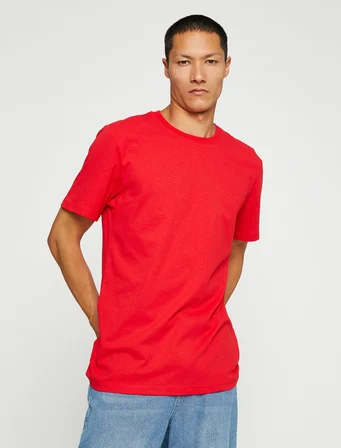 Basic Tişört Slim Fit Bisiklet Yaka Kısa Kollu Pamuklu