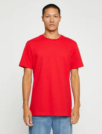 Basic Tişört Slim Fit Bisiklet Yaka Kısa Kollu Pamuklu