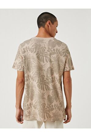 Çiçek Desenli Tişört Slogan Baskılı Bisiklet Yaka Kısa Kollu