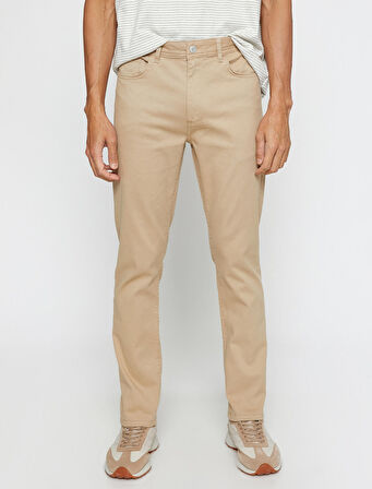 Basic Gabardin Pantolon Slim Fit Düğme Detaylı Cepli