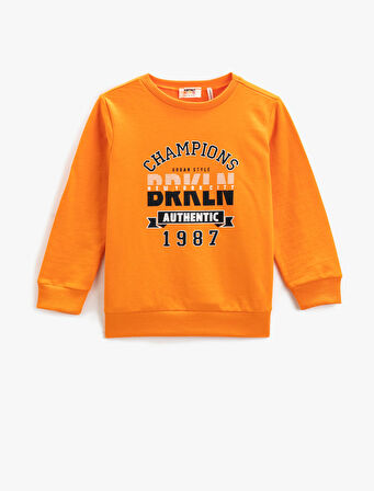 Kolej Sweatshirt Baskılı Uzun Kollu Bisiklet Yaka