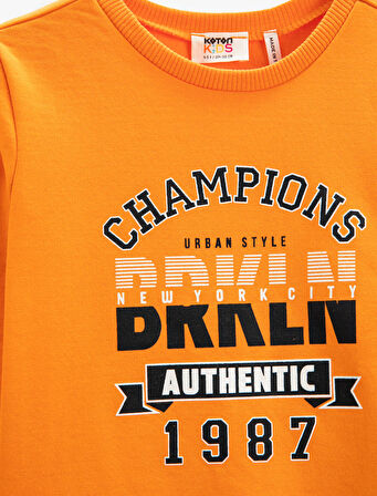 Kolej Sweatshirt Baskılı Uzun Kollu Bisiklet Yaka