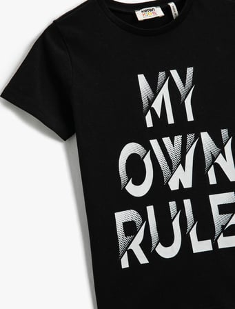 Slogan Temalı Baskılı Kısa Kollu Tişört Pamuklu