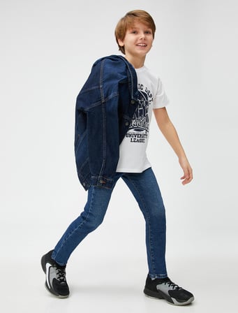 Kot Pantolon Düz Paça Normal Bel Pamuklu - Straight Jean  Beli Ayarlanabilir Lastikli