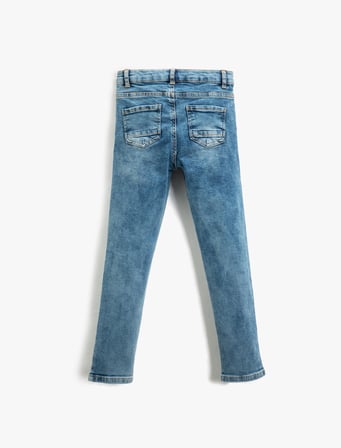 Kot Pantolon Yıpratılmış Detaylı Pamuklu Cepli - Slim Jean  Beli Ayarlanabilir Lastikli