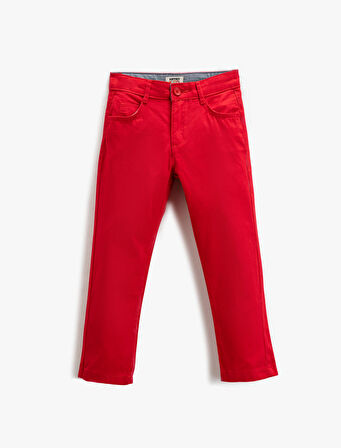 Chino Pantolon Cepli Slim Fit Pamuklu Beli Ayarlanabilir Lastikli 