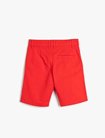 Bermuda Şort Basic Chino Cepli Pamuklu Beli Ayarlanabilir Lastikli