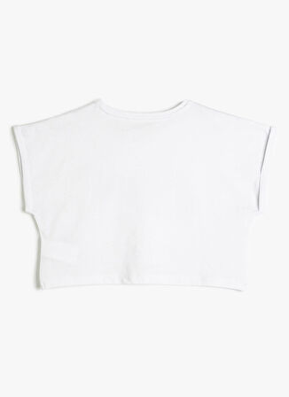 Koton Beyaz Kız Çocuk Bisiklet Yaka Kısa Kollu Baskılı T-Shirt 3SKG10037AK