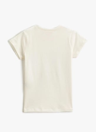Koton Desenli Kırık Beyaz Kız Çocuk T-Shirt 3SKG10053AK