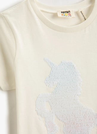 Koton Desenli Kırık Beyaz Kız Çocuk T-Shirt 3SKG10053AK