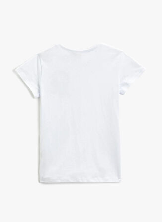 Koton Beyaz Kız Çocuk Bisiklet Yaka Kısa Kollu Baskılı T-Shirt 3SKG10055AK