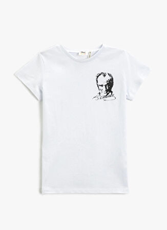 Koton Beyaz Kız Çocuk Bisiklet Yaka Kısa Kollu Baskılı T-Shirt 3SKG10055AK