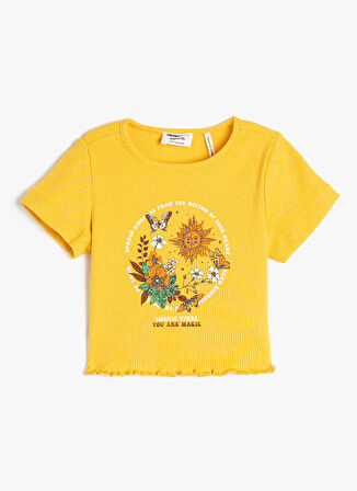 Koton Sarı Kız Çocuk Bisiklet Yaka Kısa Kollu Baskılı T-Shirt 3SKG10077AK